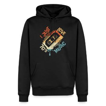 J’adore la musique des années 70 - Sweat à capuche Premium bio Homme - noir - Devant - Nico (187cm)