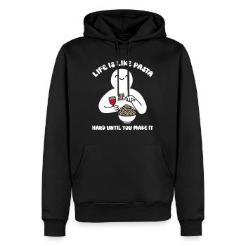 Das Leben ist wie Pasta, hart, bis du es schaffst - Männer Premium Bio Hoodie - Schwarz - Vorne - Nico (187cm)
