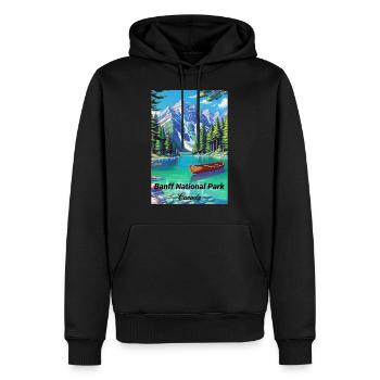 Affiche rétro souvenir du parc national Banff - Sweat à capuche Premium bio Homme - noir - Devant - Nico (187cm)