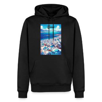 Grèce Santorin Affiche Rétro Vintage Souvenir - Sweat à capuche Premium bio Homme - noir - Devant - Nico (187cm)