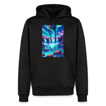 Islande Aurora Affiche Rétro Souvenir Vintage - Sweat à capuche Premium bio Homme - noir - Devant - Nico (187cm)