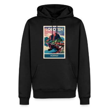 Lofoten Affiche Rétro Vintage Souvenir - Sweat à capuche Premium bio Homme - noir - Devant - Nico (187cm)