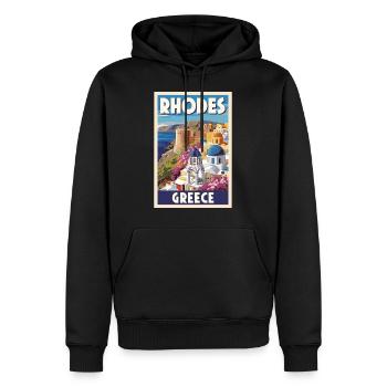 Rhodes Grèce Affiche Rétro Souvenir Vintage - Sweat à capuche Premium bio Homme - noir - Devant - Nico (187cm)