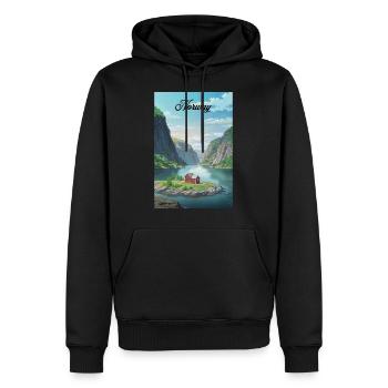 Norvège Fjord Affiche Rétro Souvenir - Sweat à capuche Premium bio Homme - noir - Devant - Nico (187cm)