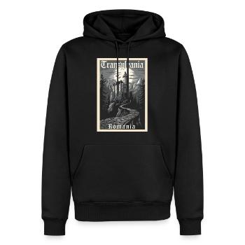 Affiche rétro Transylvanie Vintage Souvenir - Sweat à capuche Premium bio Homme - noir - Devant - Nico (187cm)