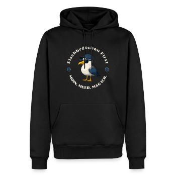 Fish Roll First - Seagull with Cap and Humor - Men’s Premium Organic Hoodie - black - Front - Nico (187cm)