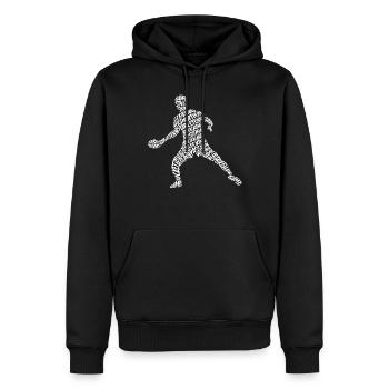 Joueurs de tennis de table Typographie Joueurs de tennis de table - Sweat à capuche Premium bio Homme - noir - Devant - Nico (187cm)