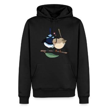 Niedliche Feenzaunkönige Cartoon, Paar australischer Vögel - Männer Premium Bio Hoodie - Schwarz - Vorne - Nico (187cm)