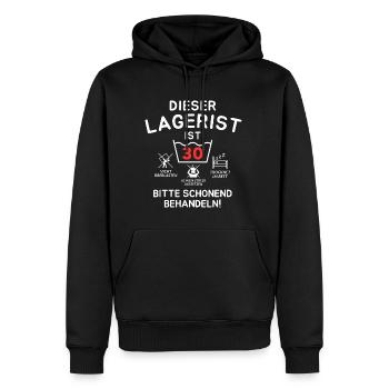 This warehouse clerk is 30 years old. - Men’s Premium Organic Hoodie - black - Front - Nico (187cm)