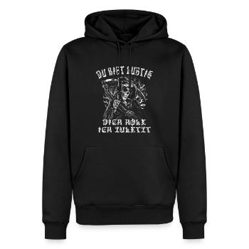 Du bist lustig, dich hole ich zuletzt, Sensenmann - Männer Premium Bio Hoodie - Schwarz - Vorne - Nico (187cm)