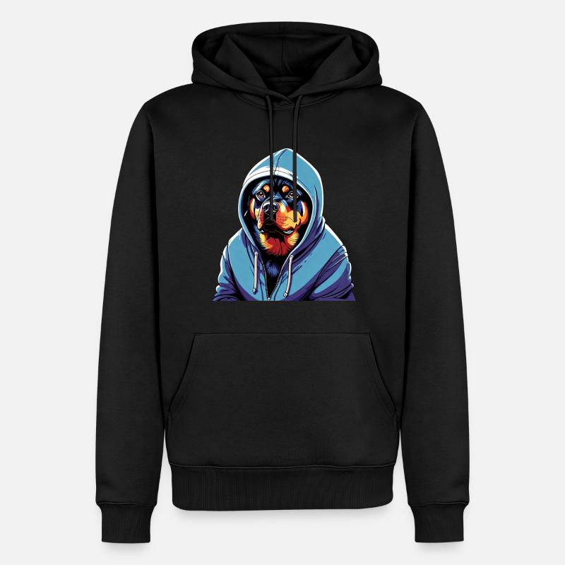 Rottweiler-Kapuzenpullover an - Männer Premium Bio Hoodie - Schwarz