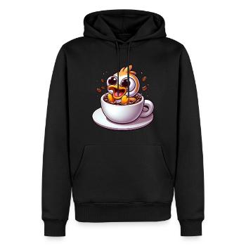 Oiseau poussin buveur de café caféine choc - Sweat à capuche Premium bio Homme - noir - Devant - Nico (187cm)