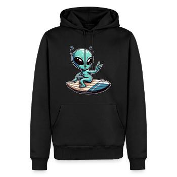 Alien Außerirdischer UFO Surfer Strand Sommer Urla - Männer Premium Bio Hoodie - Schwarz - Vorne - Nico (187cm)