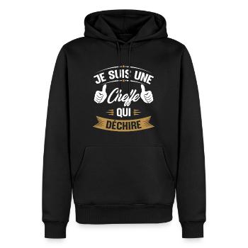 Je suis une cheffe qui déchire - Sweat à capuche Premium bio Homme - noir - Devant - Nico (187cm)