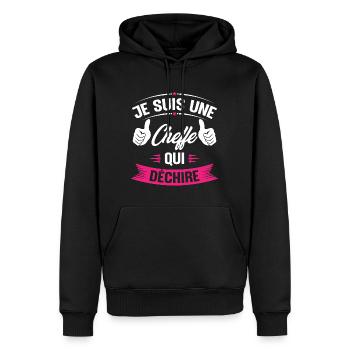 Je suis une cheffe qui déchire - Sweat à capuche Premium bio Homme - noir - Devant - Nico (187cm)