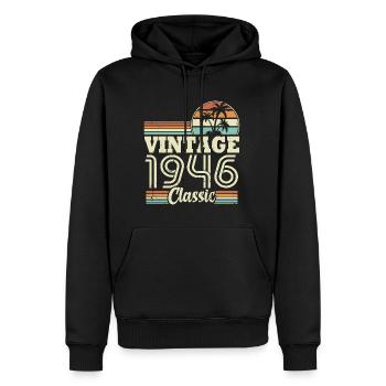Vintage 1946 Classic, Cadeau D'anniversaire 77 Ans - Sweat à capuche Premium bio Homme - noir - Devant - Nico (187cm)