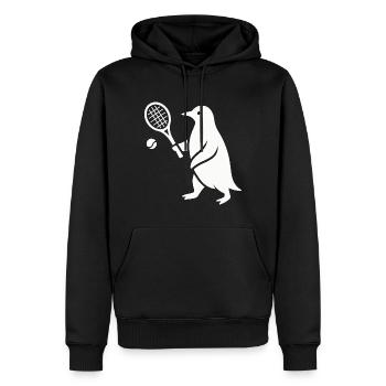 Minimalistischer Pinguin Tennisspieler - Männer Premium Bio Hoodie - Schwarz - Vorne - Nico (187cm)