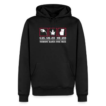 Nobody Rides For Free - Männer Premium Bio Hoodie - Schwarz - Vorne - Nico (187cm)