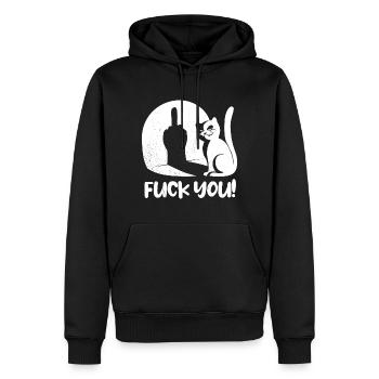 Fuck you Katze Mittelfinger Spruch - Männer Premium Bio Hoodie - Schwarz - Vorne - Nico (187cm)