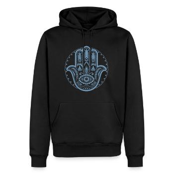 Hamsa - Hand der Fatima - Schutz und Segen - Männer Premium Bio Hoodie - Schwarz - Vorne - Nico (187cm)