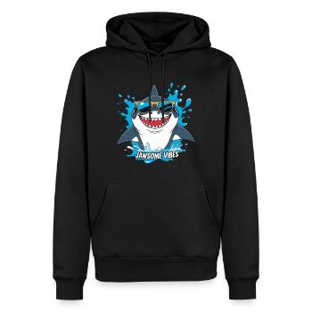 Jawsome Vibes - Cooler Hai mit Sonnenbrille - Männer Premium Bio Hoodie - Schwarz - Vorne - Nico (187cm)