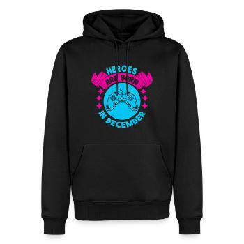 Helden werden im Dezember geboren - Gamer Design - Männer Premium Bio Hoodie - Schwarz - Vorne - Nico (187cm)
