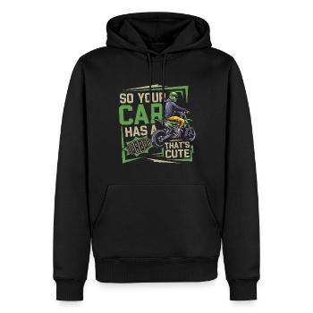 Moto de course - Sweat à capuche Premium bio Homme - noir - Devant - Nico (187cm)