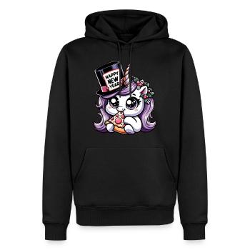 Neujahr Sylvester Einhorn Süß Comic Happy New Year - Männer Premium Bio Hoodie - Schwarz - Vorne - Nico (187cm)