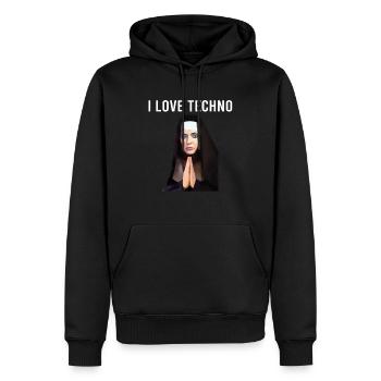 I Love Techno Nonne - Männer Premium Bio Hoodie - Schwarz - Vorne - Nico (187cm)