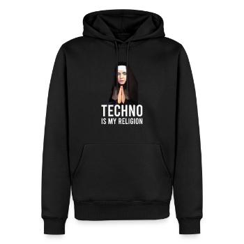Techno ist meine Religion - Männer Premium Bio Hoodie - Schwarz - Vorne - Nico (187cm)