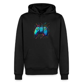 Manette Splash Gamer colorée - Sweat à capuche Premium bio Homme - noir - Devant - Nico (187cm)