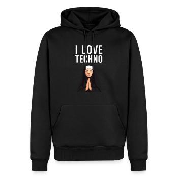 Techno ist meine Religion - Männer Premium Bio Hoodie - Schwarz - Vorne - Nico (187cm)