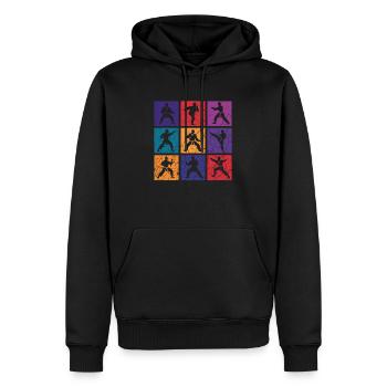 Karate Pop Art – 9 Kämpfer Retro - Männer Premium Bio Hoodie - Schwarz - Vorne - Nico (187cm)