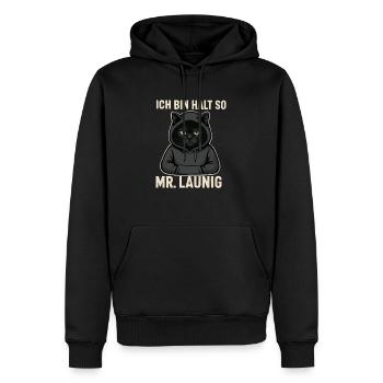 Mr. Launig – Ich bin halt so! Miesepeter-Katzen-De - Männer Premium Bio Hoodie - Schwarz - Vorne - Nico (187cm)