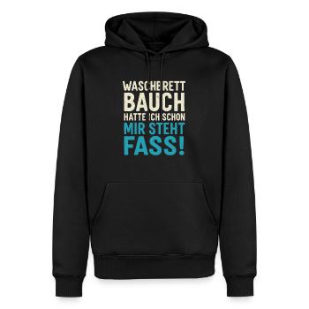Mir steht Fass – Lustiger Anti-Fitness Spruch - Männer Premium Bio Hoodie - Schwarz - Vorne - Nico (187cm)