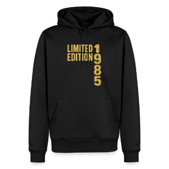 Edition Limitée Culte Année 1985 - Sweat à capuche Premium bio Homme - noir - Devant - Nico (187cm)