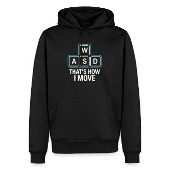 WASD – Mouvement du joueur - Sweat à capuche Premium bio Homme - noir - Devant - Nico (187cm)