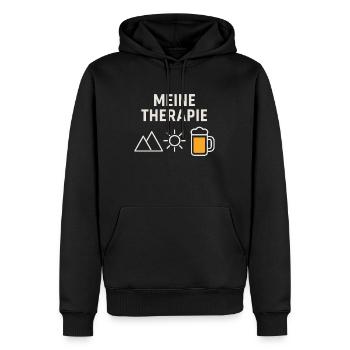 Therapie - Berge, Bier, Sonne - Männer Premium Bio Hoodie - Schwarz - Vorne - Nico (187cm)