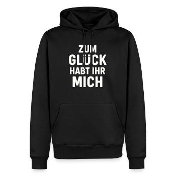 Heureusement que vous m’avez - Sweat à capuche Premium bio Homme - noir - Devant - Nico (187cm)