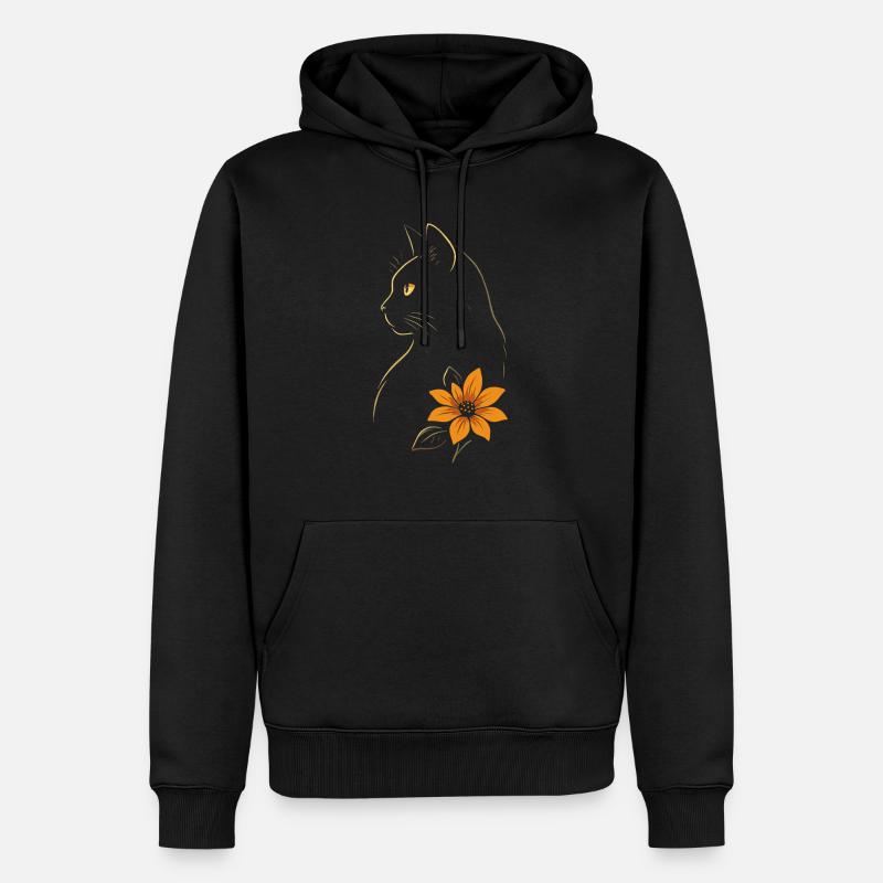 Chat Dessiné Fleur - Sweat à capuche Premium bio Homme - noir