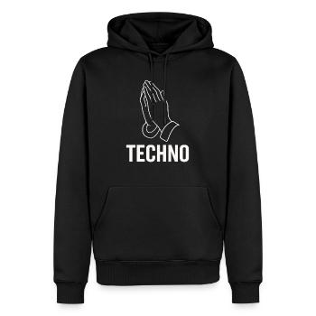 Techno Gebet – Pray for Bass - Männer Premium Bio Hoodie - Schwarz - Vorne - Nico (187cm)