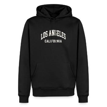 Los Angeles, Californie – Style universitaire - Sweat à capuche Premium bio Homme - noir - Devant - Nico (187cm)