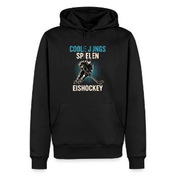 Des garçons cool qui jouent au hockey sur glace - Sweat à capuche Premium bio Homme - noir - Devant - Nico (187cm)