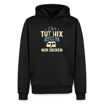 Il ne fait rien, il veut juste jouer à Caravan - Sweat à capuche Premium bio Homme - noir - Devant - Nico (187cm)