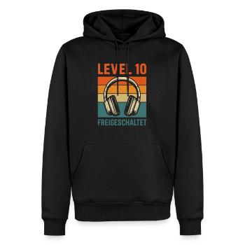 Niveau 10 Anniversaire débloqué - Sweat à capuche Premium bio Homme - noir - Devant - Nico (187cm)