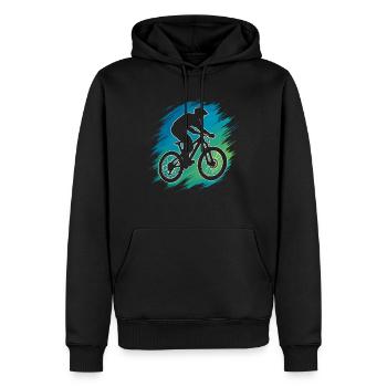 Mountain bike silhouette in vintage style - Men’s Premium Organic Hoodie - black - Front - Nico (187cm)
