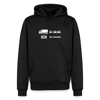 Jag och mina följare – Truck Trucker Design - Ekologisk premiumluvtröja herr - svart - Fram - Nico (187cm)