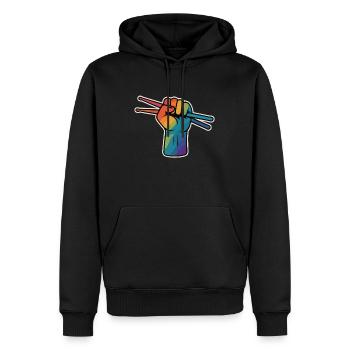 Puissance du batteur – Rainbow Fist - Sweat à capuche Premium bio Homme - noir - Devant - Nico (187cm)