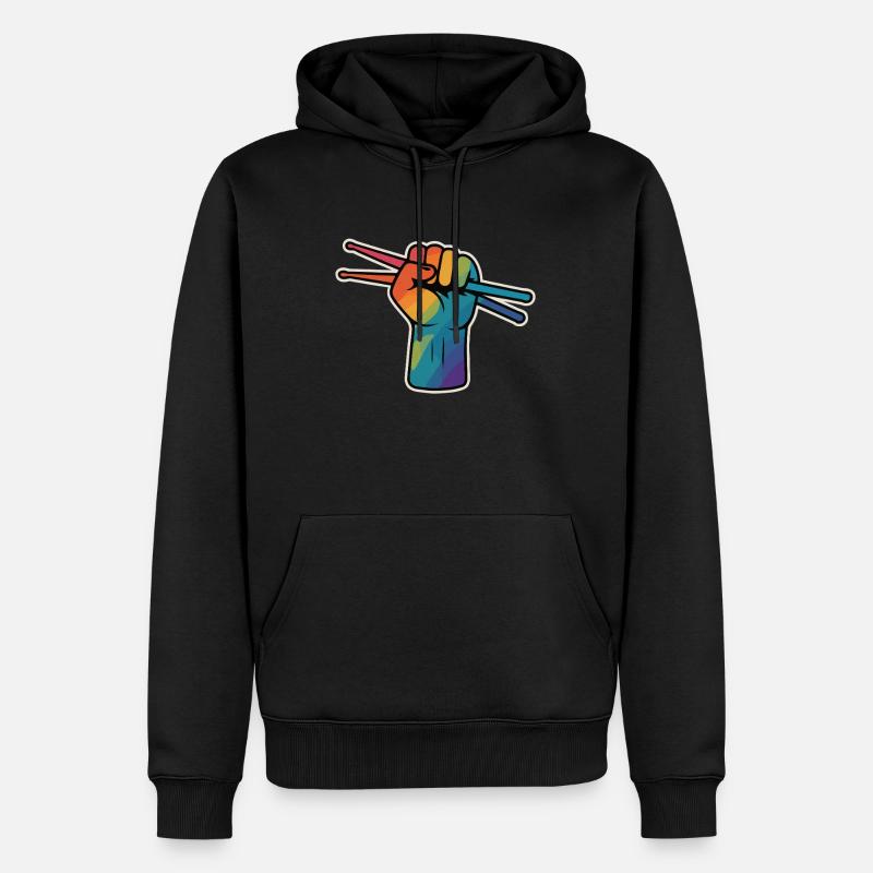 Puissance du batteur – Rainbow Fist - Sweat à capuche Premium bio Homme - noir