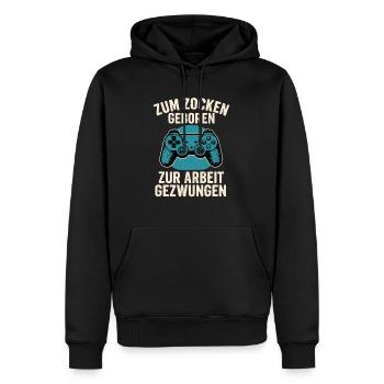 Zum Zocken geboren – Zur Arbeit gezwungen - Männer Premium Bio Hoodie - Schwarz - Vorne - Nico (187cm)